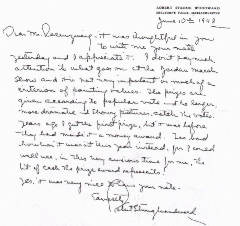 Letter from Robert Strong Woodward to Mr. Rosenzweig, June 10, 1948